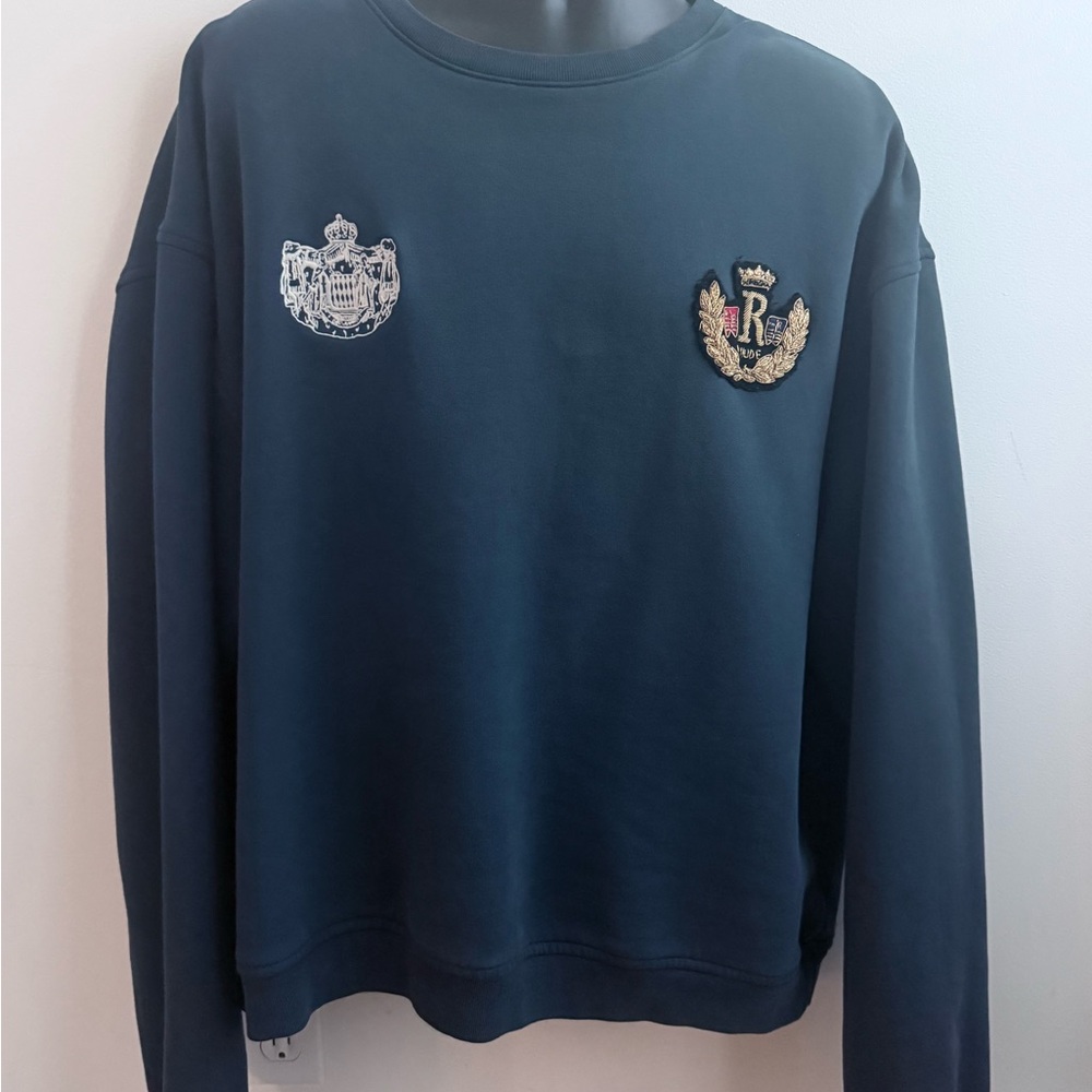 Rhude Blue Crewneck Sweater with Decorative Patches